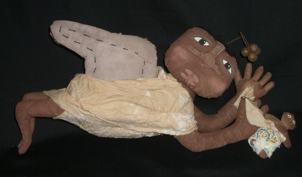 Primitive Handmade Doll -  Black Angel - Gift From Heaven Angel