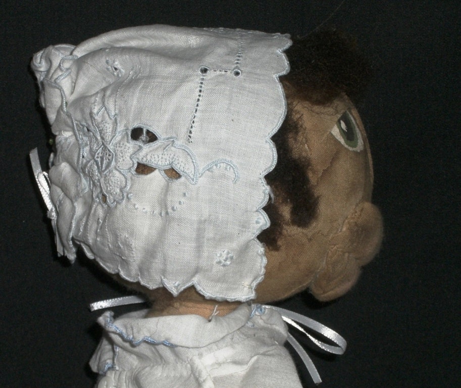 Primitive Handmade Black Doll Wearing Vintage Dress -Sunday's Child