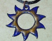Sunshine Pendant/Charm (Blue With Orange Center, Hand-Fired, Enameled Copper)