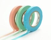 NEW- Japanese Washi Masking Tapes / 6mm Slim Peach, Mentha Green & Sky Blue (B) for Decorations, Gift Wrapping, Baby Shower, Weddings