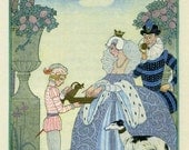Print of Queen Elizabeth in Art Deco painting by George Barbier from page of magazine - ArtdeLimaginaire