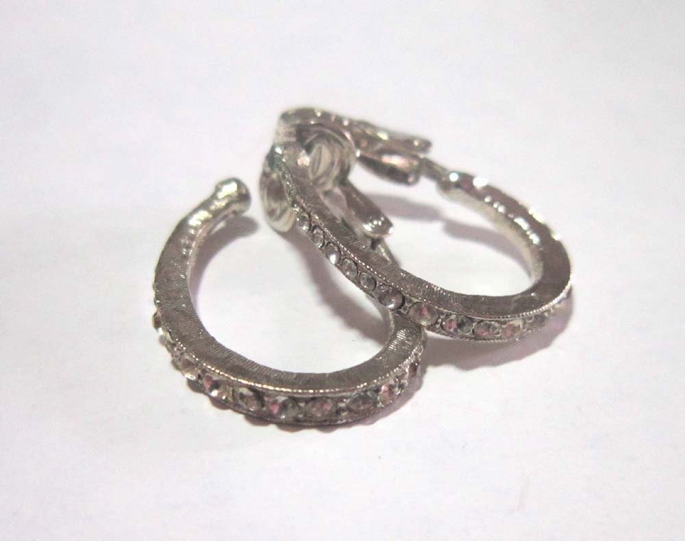Silver Hoops and Rhinestone Earrings