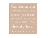 CONTENTMENT - inspirational quote - typographic design - art print - taupe - typeandimage