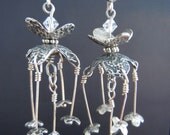 Sexy Dangling Chandelier Earrings with Swarovski Crystals Fine Silver Flowers Artisan Unique