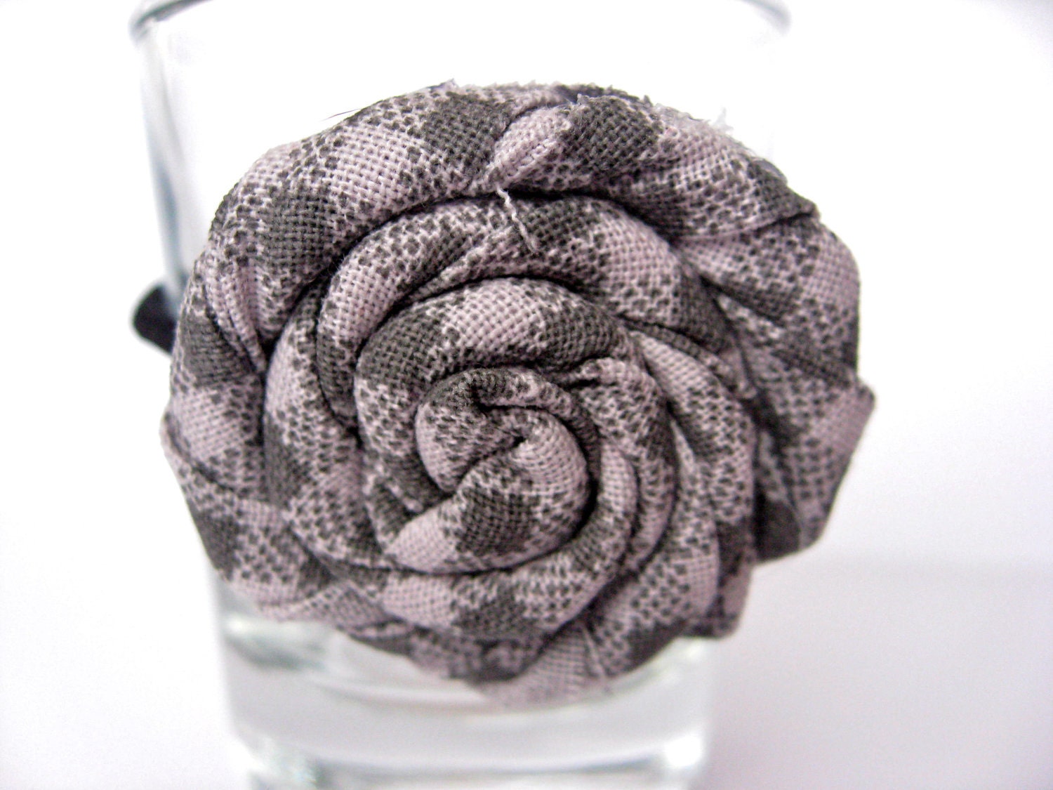 Grey Plaid Rosette Ponytail Holder - Twisted Flower Ponytail Holder - Hair Elastic - Elastic Band