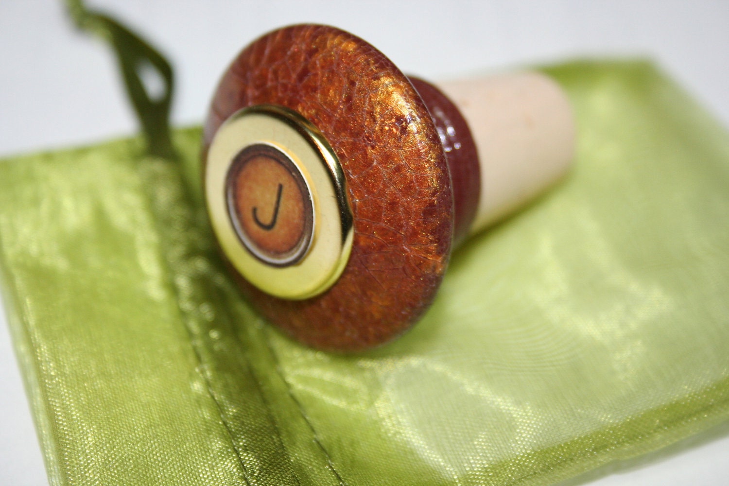 Wine Stopper Painted Brown and Gold with a Crackle Finish