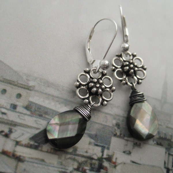 once upon a time - mother of pearl and sterling silver earrings