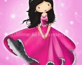 children wall art , Princess pink room decor , nursery art print for girl digital illustration reproduction