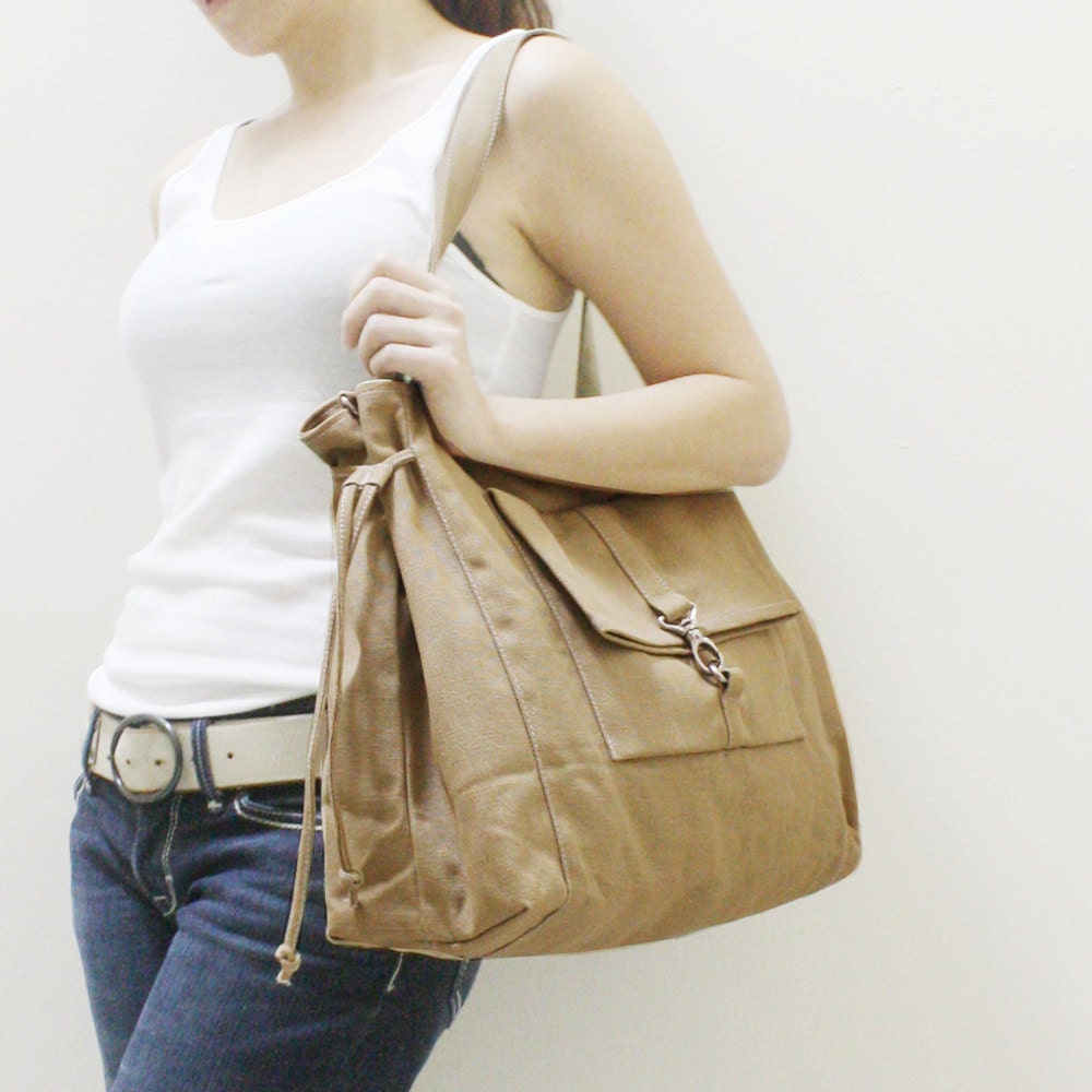 EZ Canvas Bag in Khaki - Double Strap Shoulder Bag / Tote / CrossBody Messenger