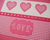 LOVE greeting card, pink gingham and hearts
