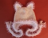 Crochet White Soft Kitty Cat Hat for Boy or Girl Photo Prop - size Newborn / 0 - 3 mo  - Ready To Ship