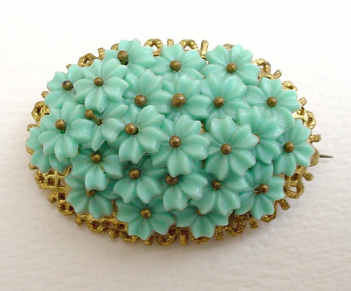 Plastic Flower Pin Turquoise Flowers Possibly M Haskell