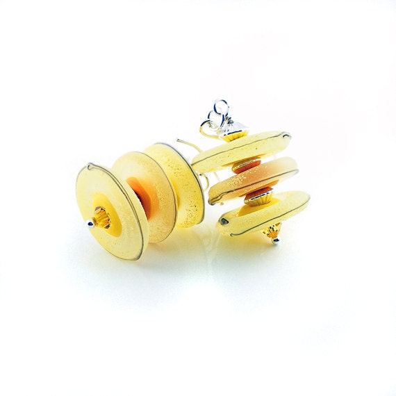 Lemon Yellow Earrings. Lampwork Glass & Sterling Silver. Original handcrafted Trembles earrings for pierced ears. Lemon Sorbet Sherbert