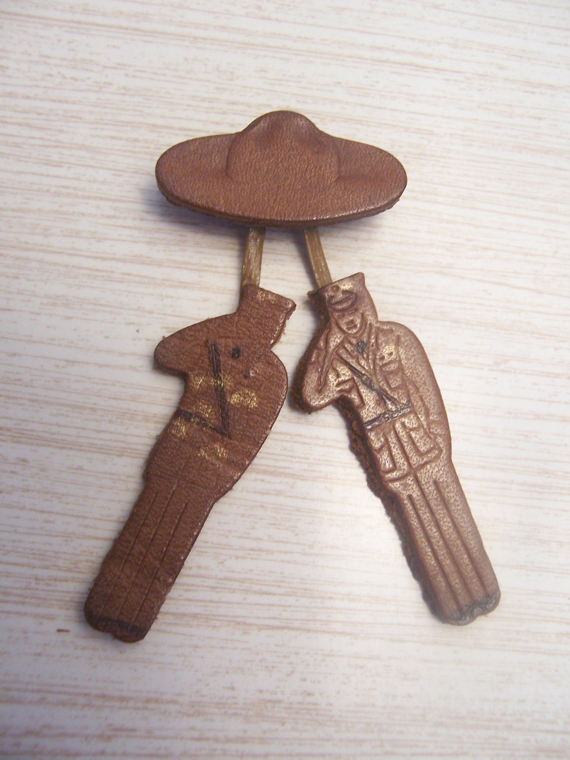Boogie Woogie Bugle Boy-Antique World War II hand-crafted leather "sweetheart" pin-1940's vintage pin of soldier-sweetheart