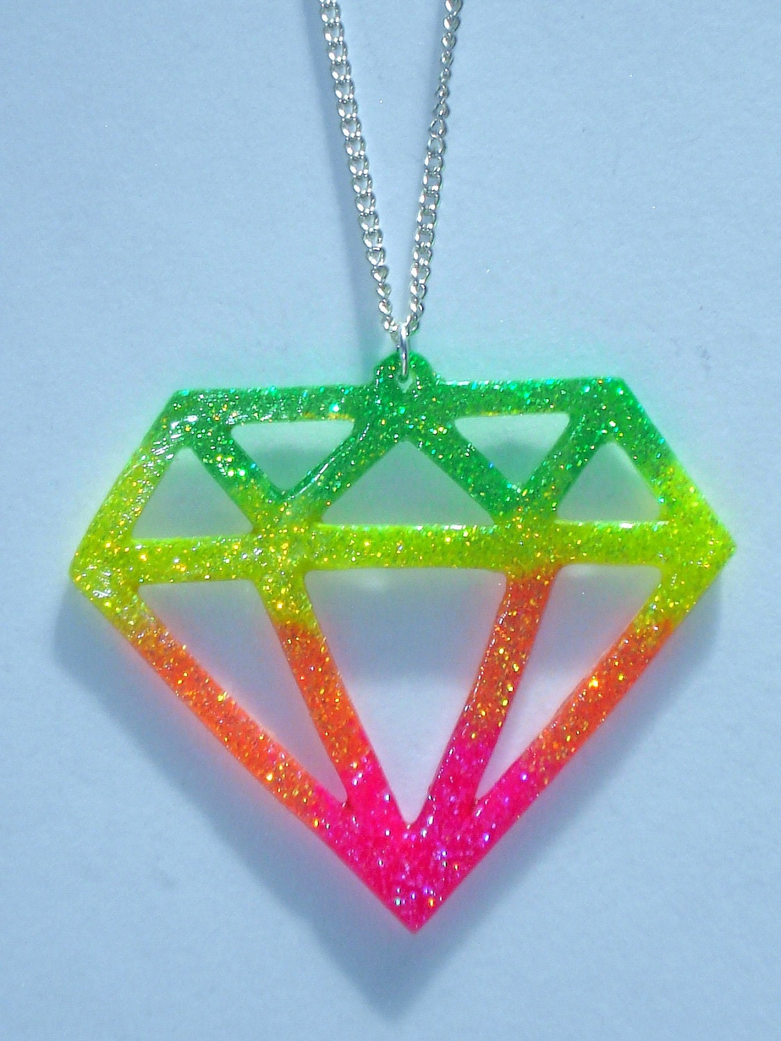 Neon glitter rainbow UV glow emo scene diamond necklace