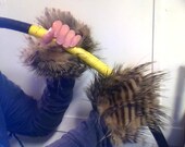 Jungle at Dusk Feathered Print Fake Fur Hand Warmers Texting Gloves
