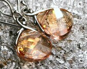 Quetzel ... Peachy Pink Champagne Swarovski Flat Briolette ... Sterling SIlver Earrings