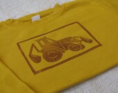 Short Sleeve Backhoe Loader Lino Cut Shirt, Hand-Dyed, Hand-Printed, 6T Size