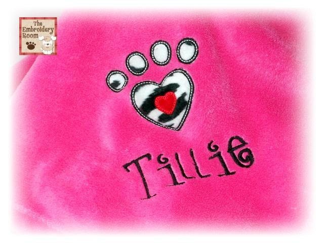 Appliqued Dog Blanket - Zebra Heart Pawprint