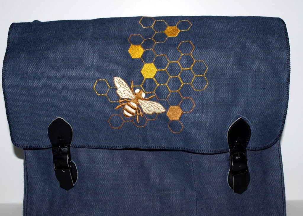 Charcoal Canvas Military Messenger Bag - Honeybee - Custom Embroidered Design