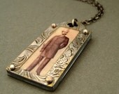 Handmade Jewelry - Victorian Man - Shrink Plastic - Upcycled Necklace - Riveted