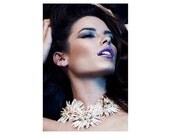 Reserved - Statement necklace bridal bib pearls swarovski crystals white ivory and crystal statement necklace