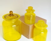 Vintage Apothecary Jars Set Canisters in Lemon Yellow Glass