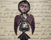 STEAMPUNK HARPY - Novelty Key Hole Escutcheon Assemblage Altered Art Bottle Cap Charm Necklace - Doll