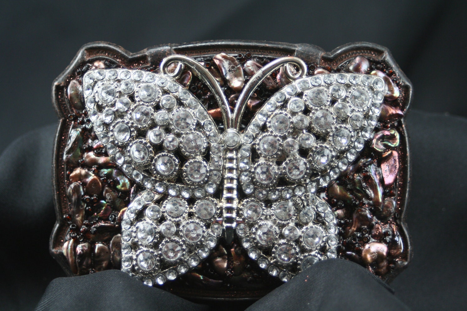 Brown Keshi Pearl Buckle With Crystal Butterfly