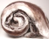 Wool Silk Spinning Batt 3.9 oz AU NATURALE Brown and Cream Finn, Cashmere, Cormo, Merino, Shetland, Romney Lamb, Silk, Milk Fiber