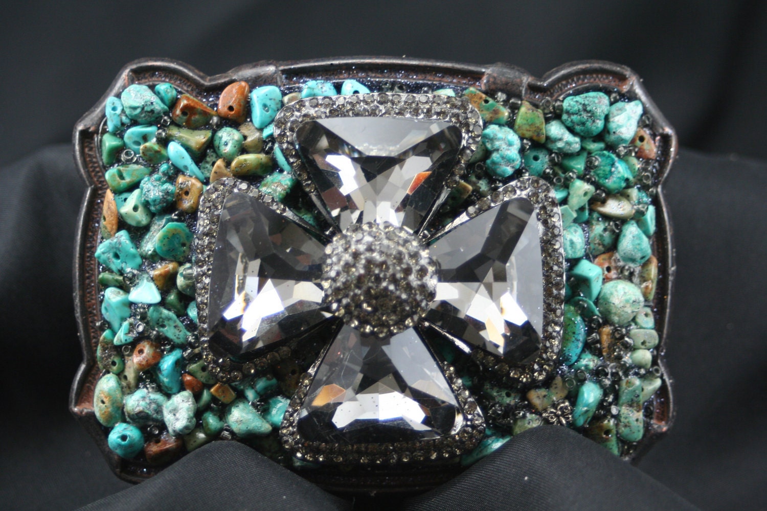 Turquoise Buckle With Grey Crystal Embellishment