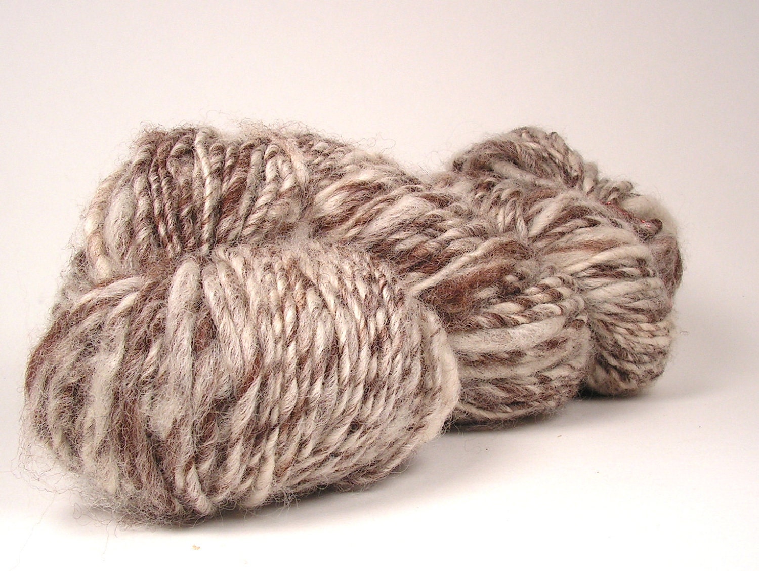Wool Yarn Aran Worsted TWISTED Brown and Cream Romney Single Ply 6.7 oz 190 yards