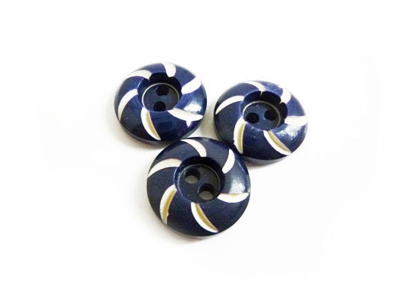 Vintage Buttons, Navy & White Buttons
