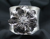 Silver Cuff With Silver And Crystal Flower