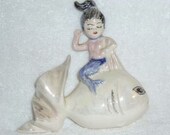 Vintage Opalescent Arnels Mermaid Fish Wall Plaque Black Hair