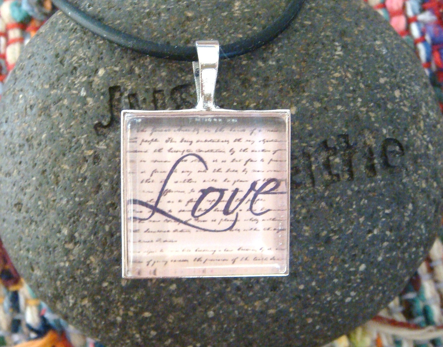 Love on Parchment - Glass Tile Necklace