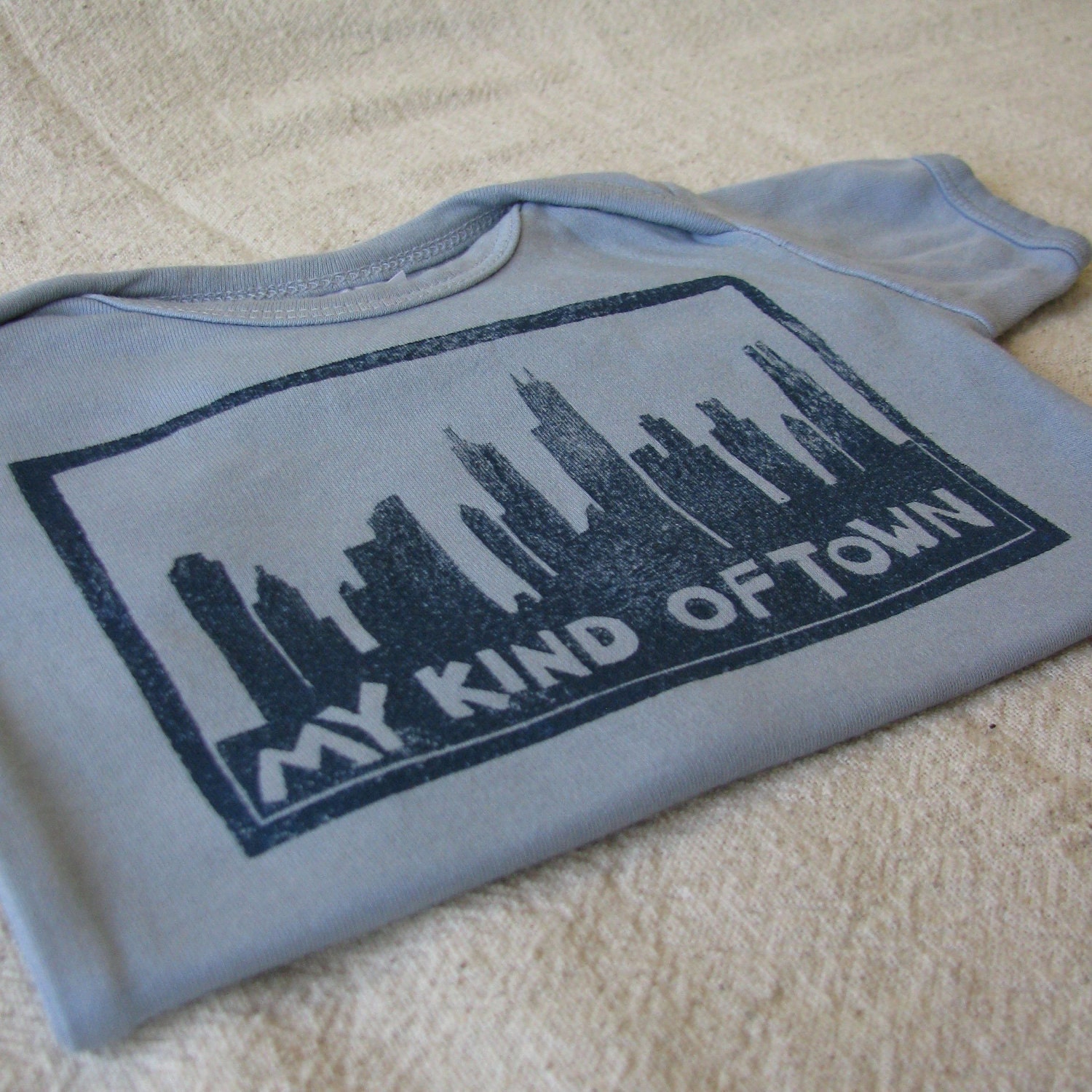 Chicago Skyline Onesie, Hand-Dyed, Hand Block Print, 3-6 Month Size
