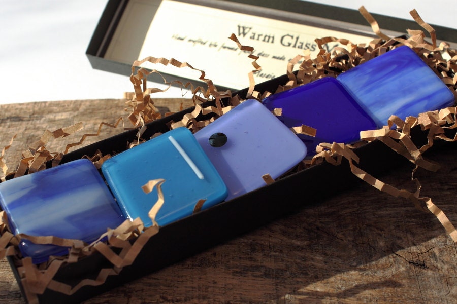 Fused Glass Magnets - Blue Medley