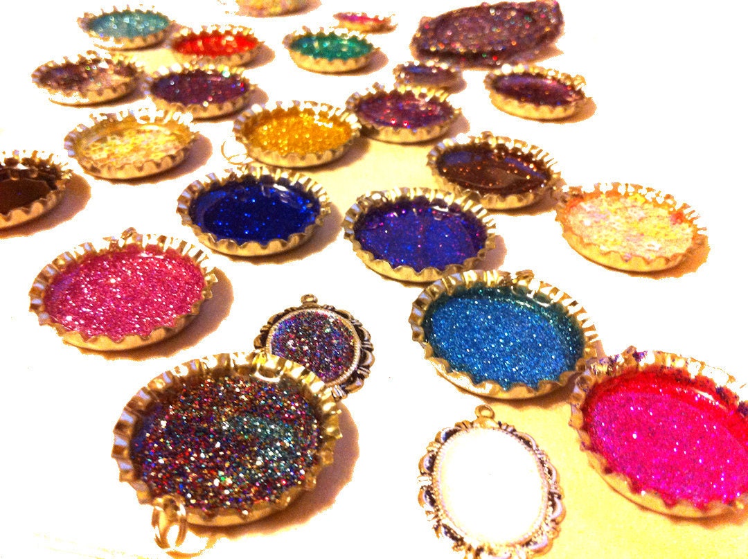 Your Choice Sparkling Glitter Bottle Cap. 1 Custom Resin Pendant by Everyday Bohemian.