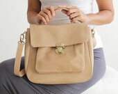classic leather satchel - vignette in vanilla latte  - Can Be Worn Cross-Body as Messenger Bag