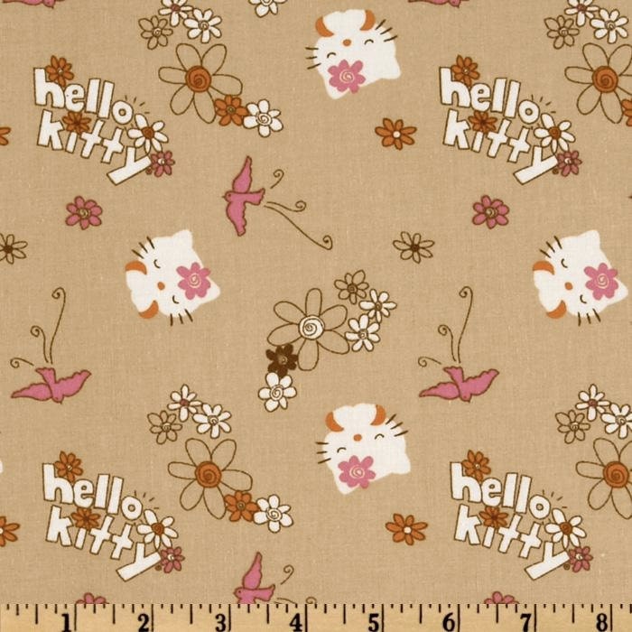 SALE Half Yard of Hello Kitty - Birds in tan