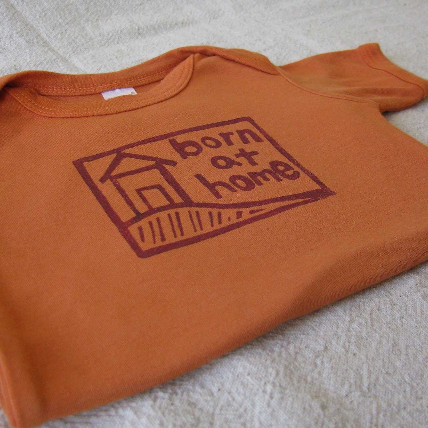 Home birth Onesie, short sleeve, Hand-Dyed, Hand-Printed - 6 to 12 Month Size