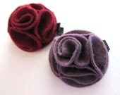 Rose and Violet Wool Felt Rosette Flower Hair Clip - Girls . Bloom . Blossom . Valentine . Love . Plum . Scarlet . Lush . Deep