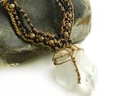Clear Quartz Crystal Energy Pendant, natural rough Quartz cluster, Master Healer with Time Link
