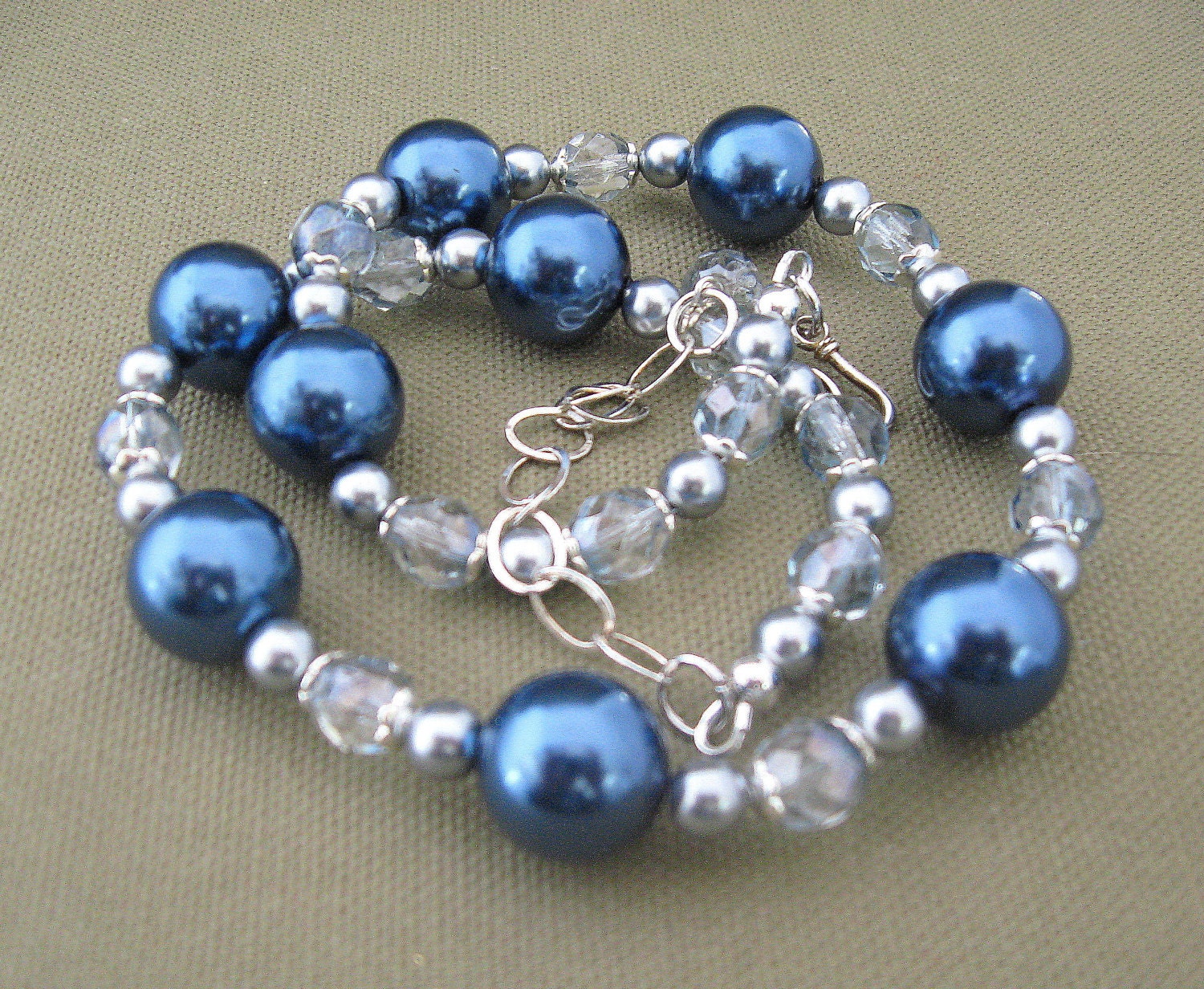 Steel Blue Pearl Crystal Sterling Necklace