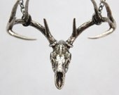Trophy Deer Skull Pendant Necklace in Solid White Bronze - Antler