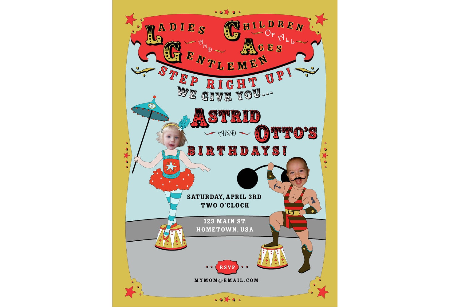 Invitation:  Circus Carnival Brother and Sister  - Personalized and Printable