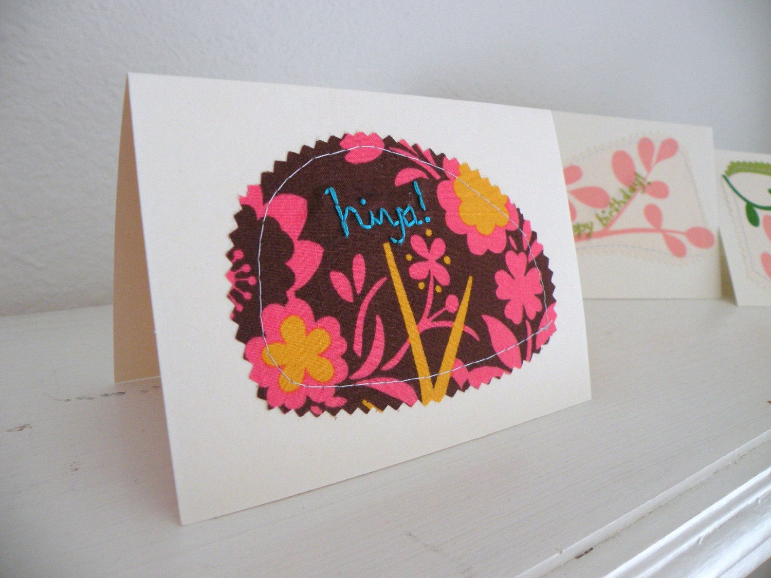 Hiya blank Hand Embroidered Note Card