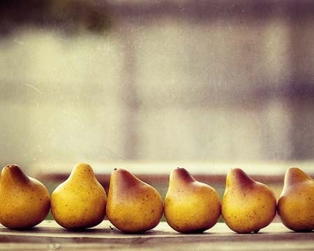 Pears In A Row - Food Photogrpah Print Peach Orange Gold Warm Earth Natural Tones foodie tangerine tango 5x7