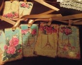 BB-6   Roses   With  French  Writing  Background  , Music   Back ground    Gift   Tags  With  Eiffel  Tower  And   Gold   Ribbon